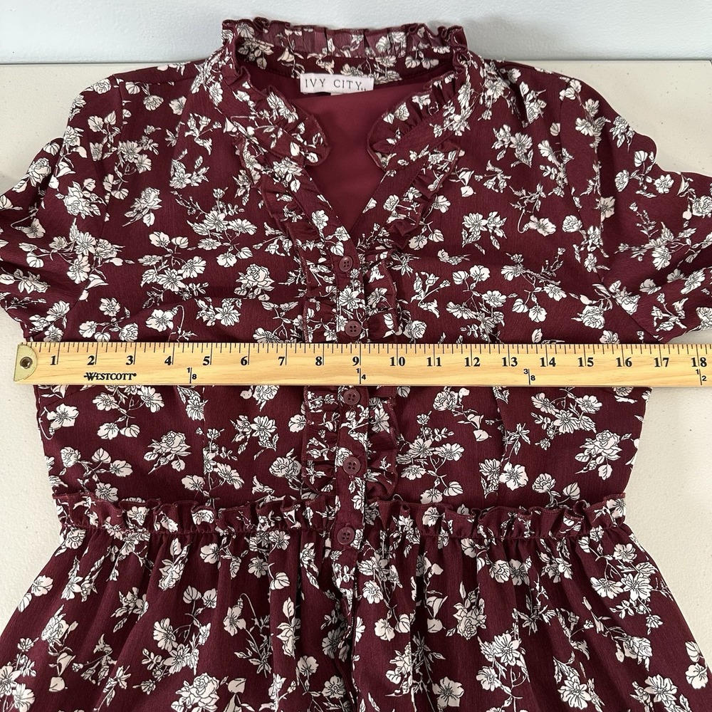 Ivy City Co Lisbeth Dress Small Floral Long Sleeve Ruffle Burgundy Boho - Picture 6 of 9